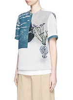 Front View -Click To Enlarge 'Daniel' scenic floral print basketweave T-shirt