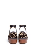 Front View -Click To Enlarge 'Brynn' leopard print calfhair wooden platform sandals