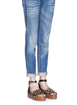 Figure View -Click To Enlarge 'Brynn' leopard print calfhair wooden platform sandals