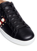 Detail View -Click To Enlarge Signature web embellished leather sneakers