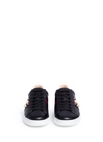 Front View -Click To Enlarge Signature web embellished leather sneakers