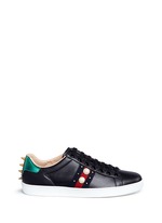 Main View -Click To Enlarge Signature web embellished leather sneakers