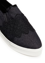 Detail View -Click To Enlarge Chantilly lace denim skate slip-ons