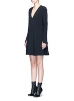 Front View -Click To Enlarge V-neck crepe flare dress