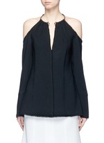 Main View -Click To Enlarge Torque neck cold shoulder crepe top