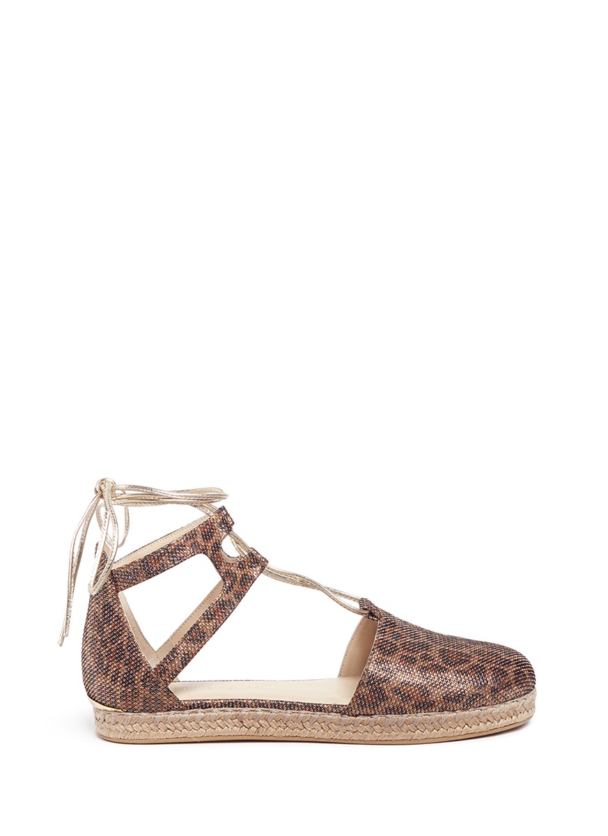 STUART WEITZMAN 'Walk My Way' Glitter Leopard Print Espadrille Sandals