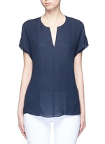 Main View -Click To Enlarge Pintuck stitch silk split neck blouse