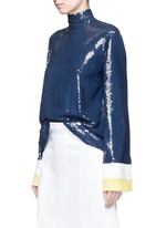 Front View -Click To Enlarge Stripe cady cuff sequin crepe top
