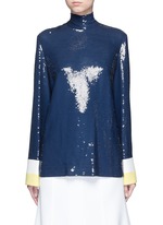 Main View -Click To Enlarge Stripe cady cuff sequin crepe top