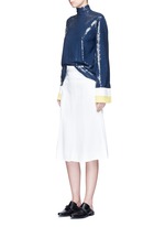 Figure View -Click To Enlarge Stripe cady cuff sequin crepe top
