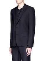 Front View -Click To Enlarge Slim fit bee embroidery wool tuxedo blazer