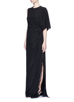 Figure View -Click To Enlarge Ruche one-sleeve lace insert silk gown