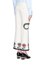Back View -Click To Enlarge Crochet trim embroidered flared cady pants