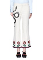 Main View -Click To Enlarge Crochet trim embroidered flared cady pants