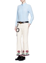 Figure View -Click To Enlarge Crochet trim embroidered flared cady pants