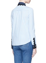 Back View -Click To Enlarge Wavy ribbon denim trim gingham check shirt