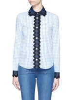Main View -Click To Enlarge Wavy ribbon denim trim gingham check shirt