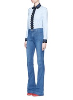 Figure View -Click To Enlarge Wavy ribbon denim trim gingham check shirt