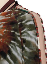 Detail View -Click To Enlarge Beaded tie dye print silk long bomber jacket