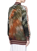 Back View -Click To Enlarge Beaded tie dye print silk long bomber jacket