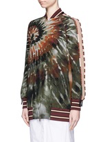 Front View -Click To Enlarge Beaded tie dye print silk long bomber jacket