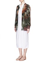Figure View -Click To Enlarge Beaded tie dye print silk long bomber jacket