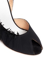 Detail View -Click To Enlarge Fringe peep toe slingback suede sandals