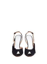 Front View -Click To Enlarge Fringe peep toe slingback suede sandals
