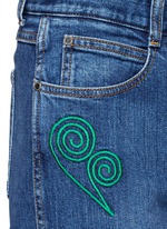 Detail View -Click To Enlarge Swirl heart embroidery dark wash boyfriend jeans