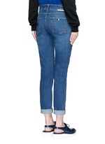 Back View -Click To Enlarge Swirl heart embroidery dark wash boyfriend jeans