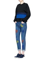 Figure View -Click To Enlarge Swirl heart embroidery dark wash boyfriend jeans