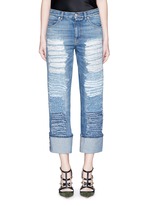 Detail View -Click To Enlarge Distressed patchwork straight leg jeans