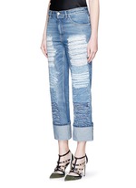 Front View -Click To Enlarge Distressed patchwork straight leg jeans