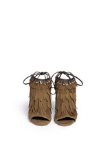 Front View -Click To Enlarge 'Pocahontas' fringe feather suede peep toe sandals