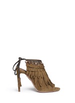 Main View -Click To Enlarge 'Pocahontas' fringe feather suede peep toe sandals