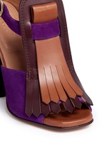 Detail View -Click To Enlarge Leather fringe suede sandals