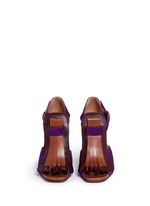 Front View -Click To Enlarge Leather fringe suede sandals