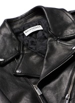 Detail View -Click To Enlarge Detachable shearling collar leather biker jacket