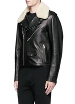Front View -Click To Enlarge Detachable shearling collar leather biker jacket