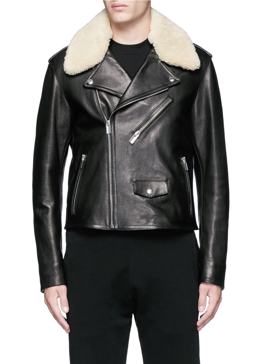 Detachable Shearling Collar Leather Biker Jacket Lane Crawford Balenciaga Detachable Shearling Collar Leather Biker Jacket