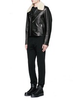 Figure View -Click To Enlarge Detachable shearling collar leather biker jacket
