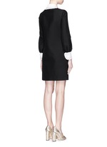Back View -Click To Enlarge Ruffle trim wool-silk cady shirt dress