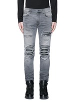 Detail View -Click To Enlarge Pleat leather repair slim fit jeans