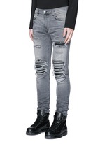 Front View -Click To Enlarge Pleat leather repair slim fit jeans