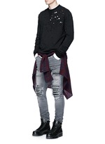 Figure View -Click To Enlarge Pleat leather repair slim fit jeans