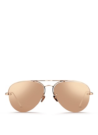 Main View - Click To Enlarge Main View - Click To Enlarge - Linda Farrow - Half rim titanium aviator mirror sunglasses