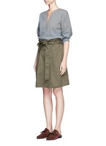Front View -Click To Enlarge French terry twill combo belted utility dress
