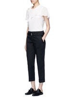 Figure View -Click To Enlarge Ruffle overlay cutout T-shirt