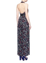 Back View -Click To Enlarge Garden floral print silk halter jumpsuit