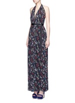 Figure View -Click To Enlarge Garden floral print silk halter jumpsuit